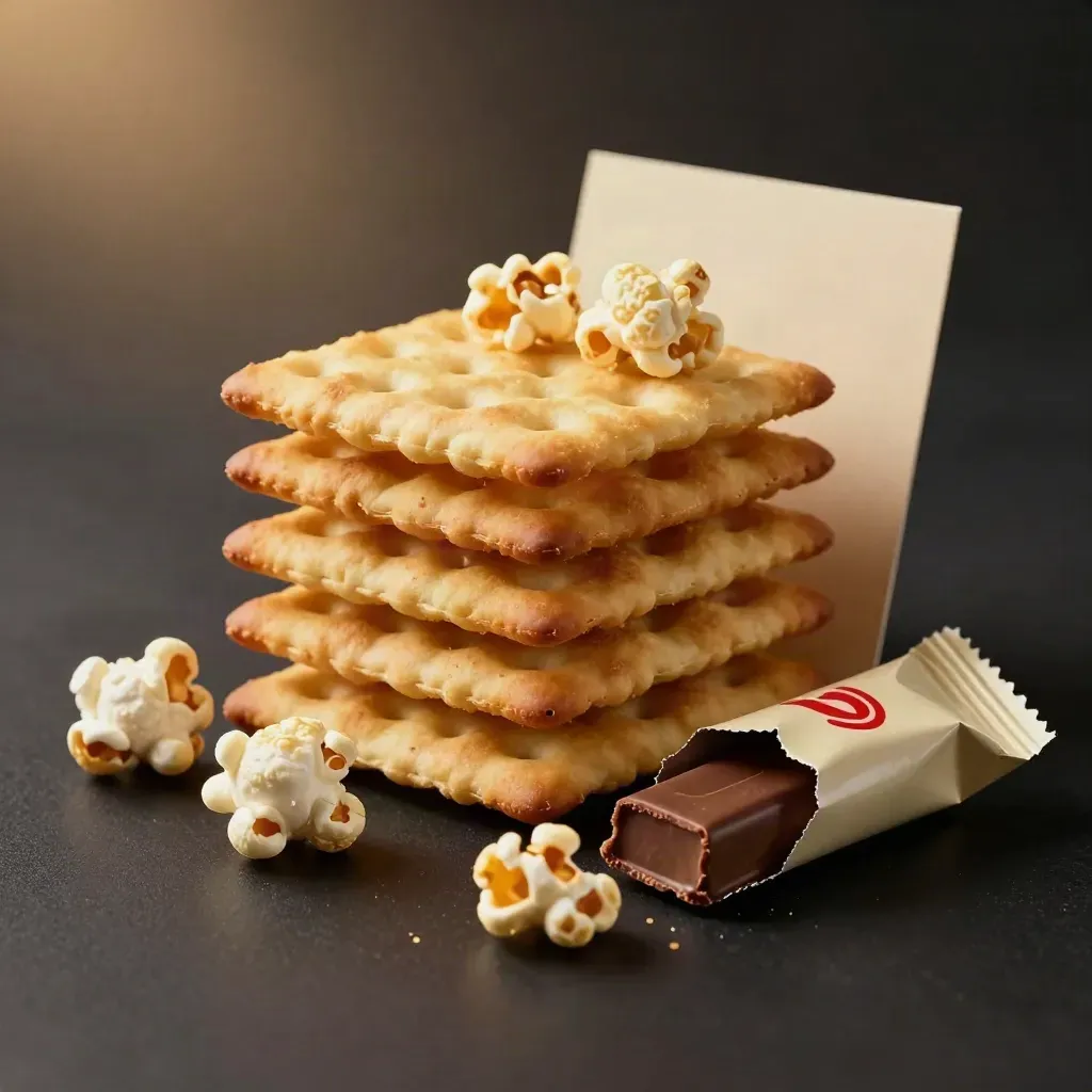 Amerikaans snackpakket in een donkere studio, half geopend op een matte zwarte ondergrond.